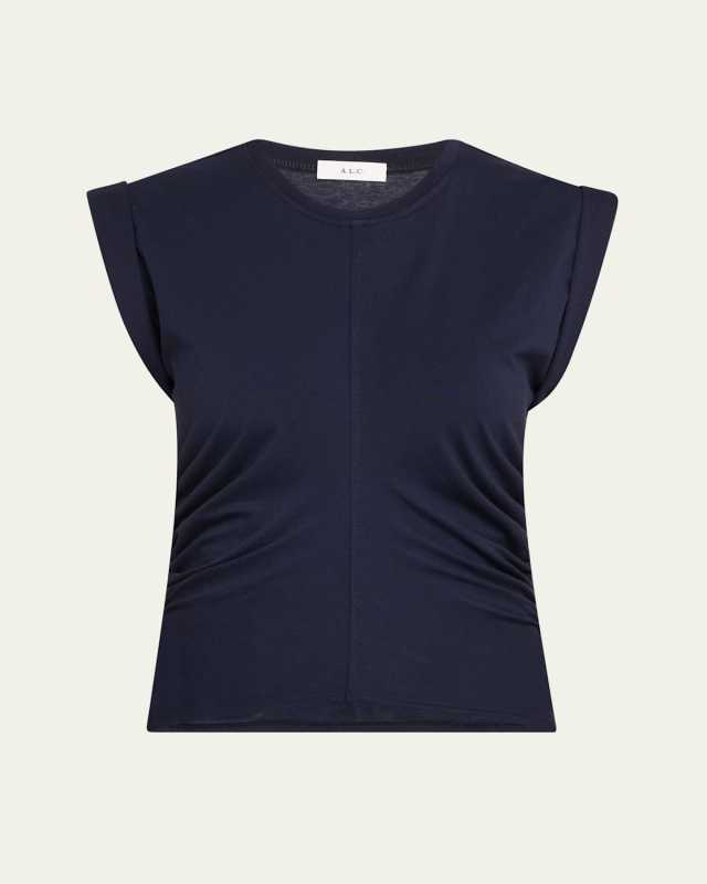 Nia Ruched Cap-Sleeve Tee